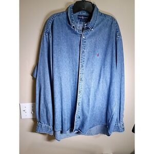 Vintage Ralph Lauren Shirt Mens XL Blue Long Sleeve Button Up Work Denim Jean